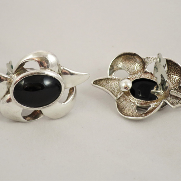 1980’s Krypell Origami Star Sterling and Onyx Earrings - Picture 6 of 7